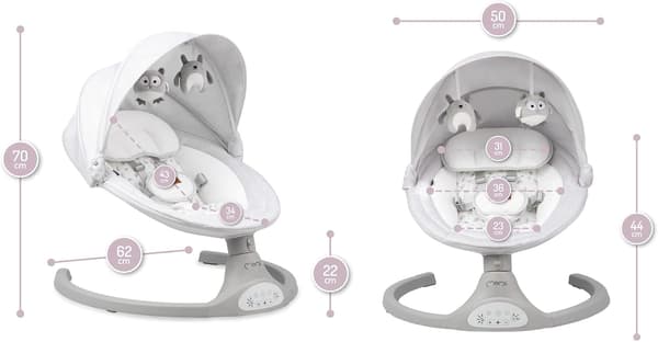 Elektrisk babysitter grå | hopfällbar | Bluetooth | 9 kg kapacitet