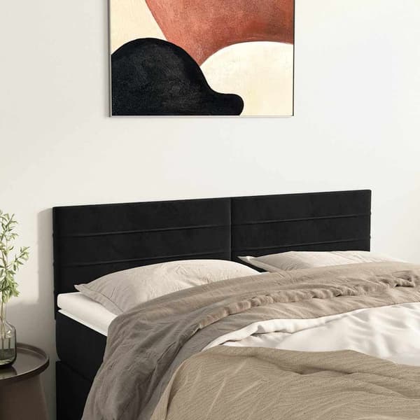 Fløjls-sengegavl sort 2-pak | 72x5x78/88 cm