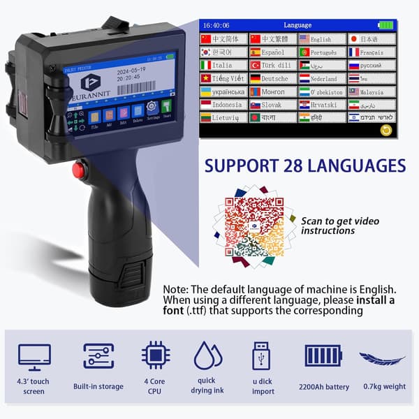 Håndholdt inkjetprinter 2,5 cm | Sort blæk | E15-1 | Dato og QR-kode