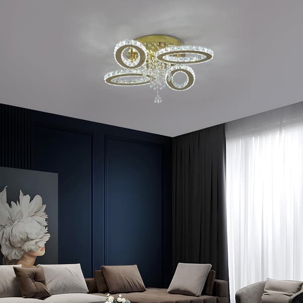 Krystalloftlampe 52cm guld | 4 ovaler | LED-belysning