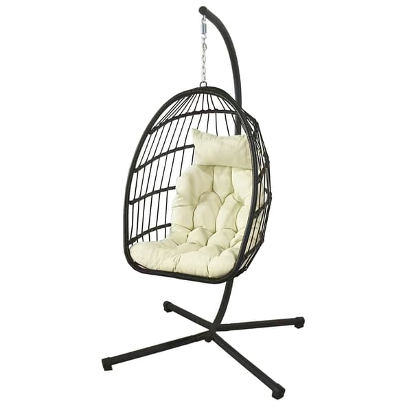 Havesæt hængestol | Sort ramme | Beige tekstil | Balkonstol
