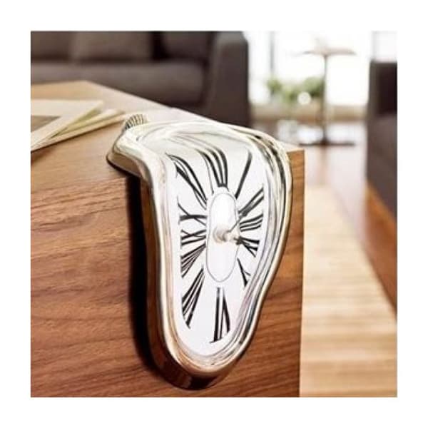Klocka - Silver - Smältande Effekt - 3D - Asymmetrisk - Nutida - Design