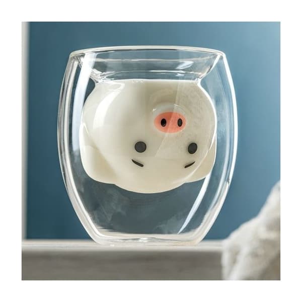 Dubbelvägg Glas Griskopp Kaffe Te Mugg Original Gris