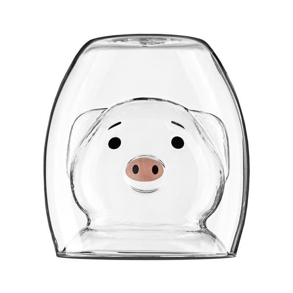 Dubbelvägg Glas Griskopp Kaffe Te Mugg Original Gris
