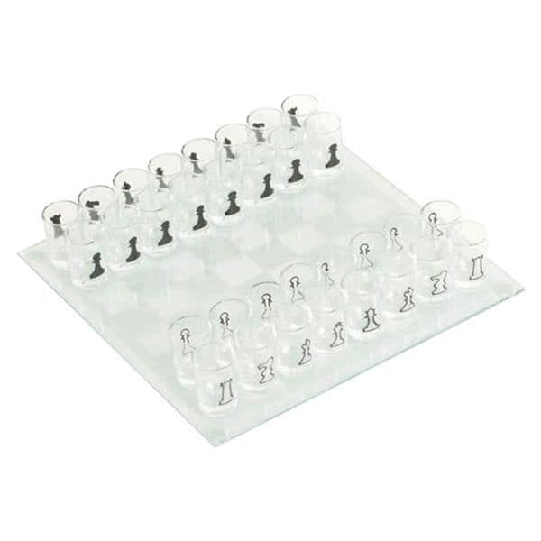 Schackdrickspel - Glasbräda - 32 glaspjäser shooters