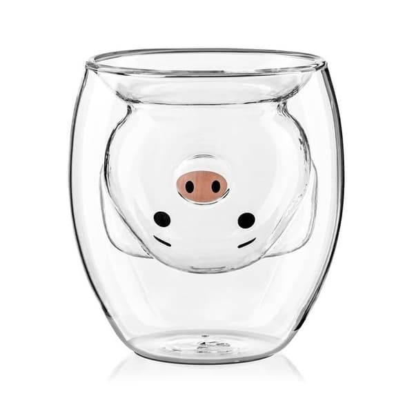 Dubbelvägg Glas Griskopp Kaffe Te Mugg Original Gris