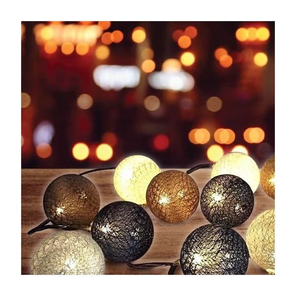 Senap Vit Grå Batteridriven LED Ball Garland
