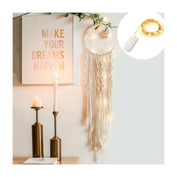 Macramé Dream Catcher Moon and Owl LED Garland Dream Sensor