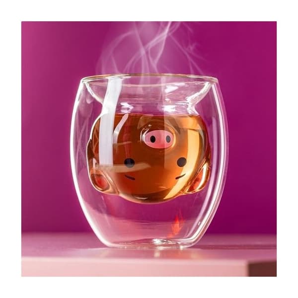 Dubbelvägg Glas Griskopp Kaffe Te Mugg Original Gris