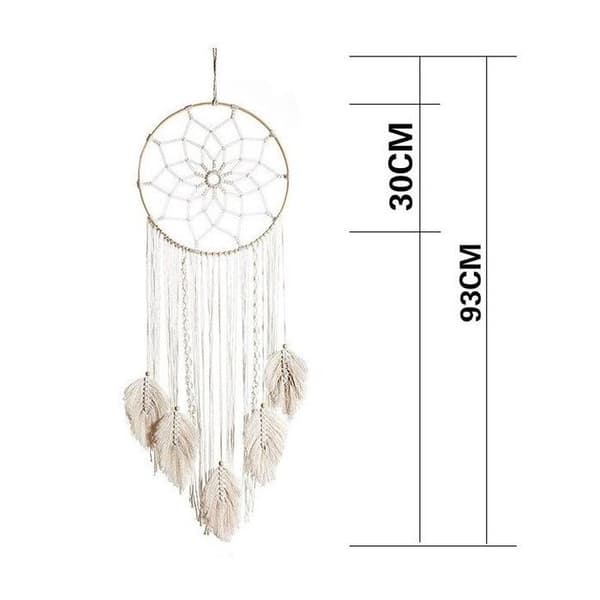 Macrame Dream Catcher Blomma och hängande löv Drömfångare