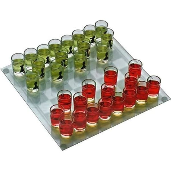 Schackdrickspel - Glasbräda - 32 glaspjäser shooters