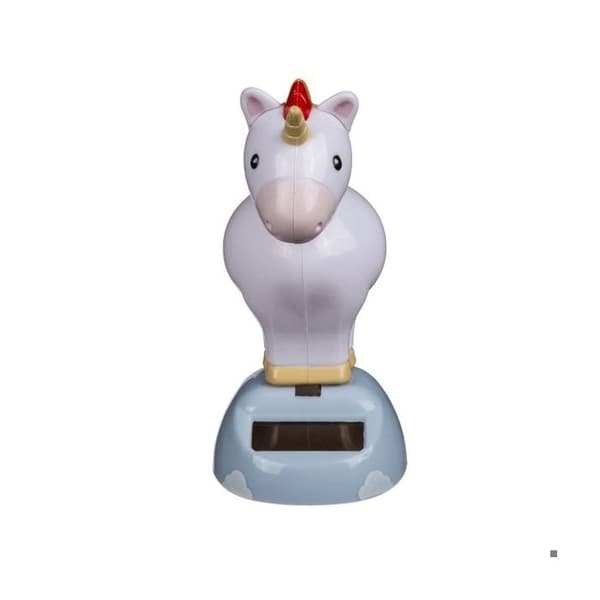 Animerad sol-enhörningsfigur som nickar med huvudet