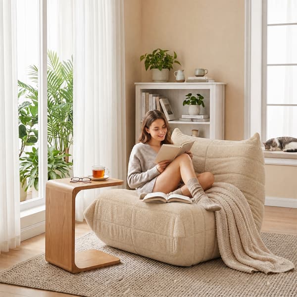 Säcksoffa Bekväm Plüsch Frameless Länsstol Sofa för Sovrum Vardagsrum Beige