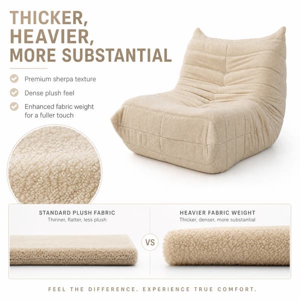 Säcksoffa Bekväm Plüsch Frameless Länsstol Sofa för Sovrum Vardagsrum Beige