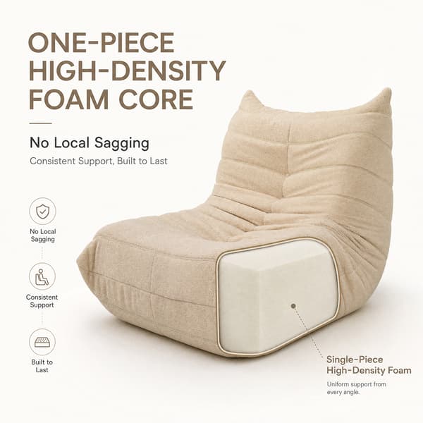 Säcksoffa Bekväm Plüsch Frameless Länsstol Sofa för Sovrum Vardagsrum Beige