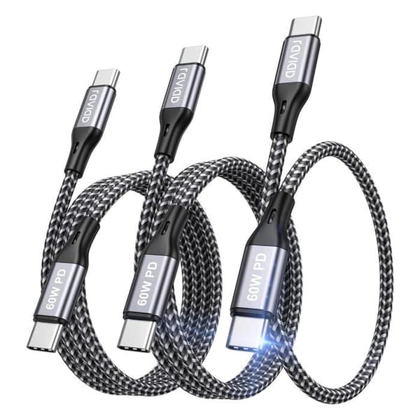 KALANKA USB-C–USB-C-kaapeli 60W PD 3A 480 Mbps nylonpunos (3 kpl)