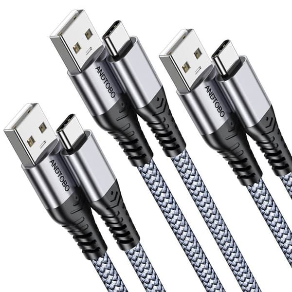 TRAHOO USB-A till USB-C kabel 1 m 3,1 A snabbladdning nylonflätad