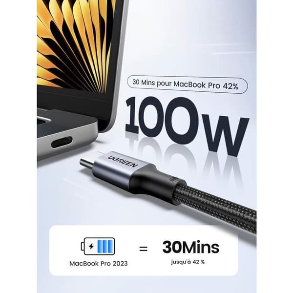 UGREEN USB-C-kabel USB-C til USB-C 100W 2 m