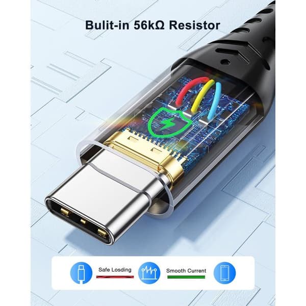 TRAHOO USB-A till USB-C kabel 1 m 3,1 A snabbladdning nylonflätad