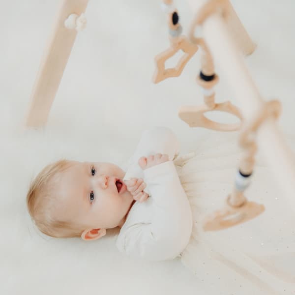 Babygym med blåt/sort legetøj