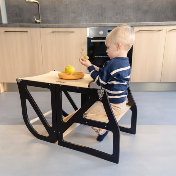 Transformable Kitchen Tower Securestep och tilläggsset för barnstol, svart färg