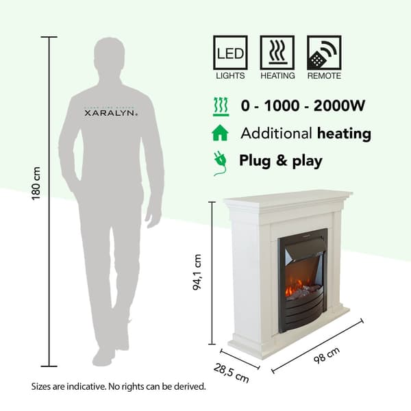 Elektrisk eldstad - Calgary - vitt trä - 1800 Watt värmare - eldstadsomramning inklusive inbyggd eldstad - dekorativ eldstad - spiselkrans
