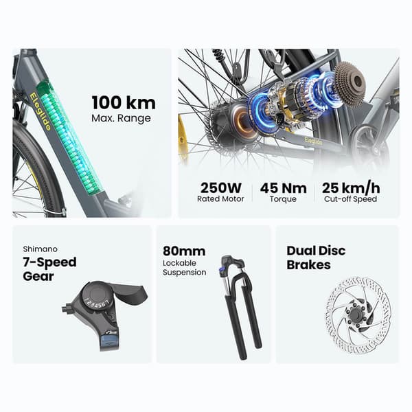 Eleglide T1 ST Step-Through e-cykel 25km/h 100km räckvidd 468Wh batteri
