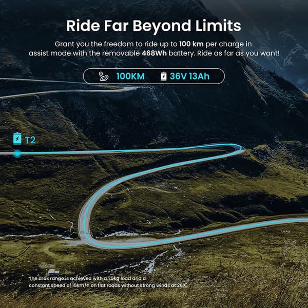Eleglide T2 e-cykel 25km/h 100km räckvidd 468Wh batteri