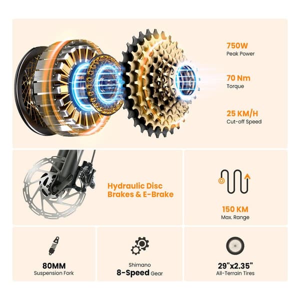 Touroll U2 Pro e-cykel 25km/h 150km räckvidd 720Wh batteri