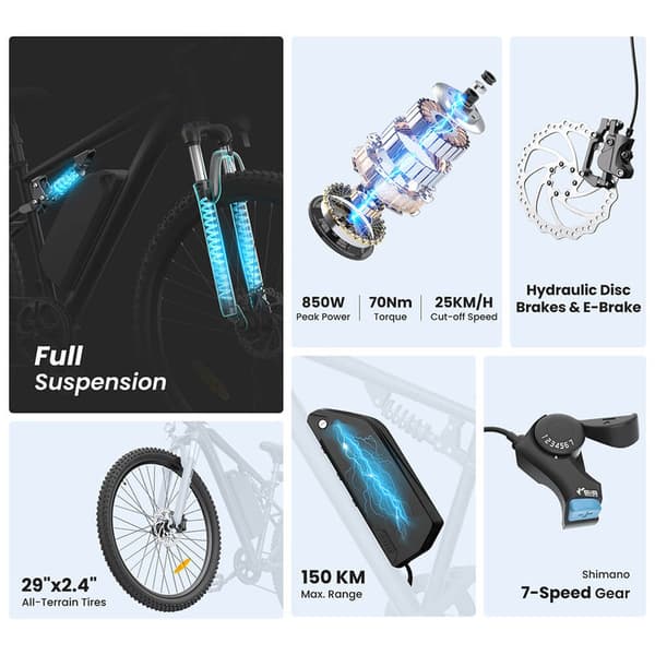 Touroll U3 Pro Full Suspension E-MTB 150km Range 720Wh Batteri Hydrauliska bromsar