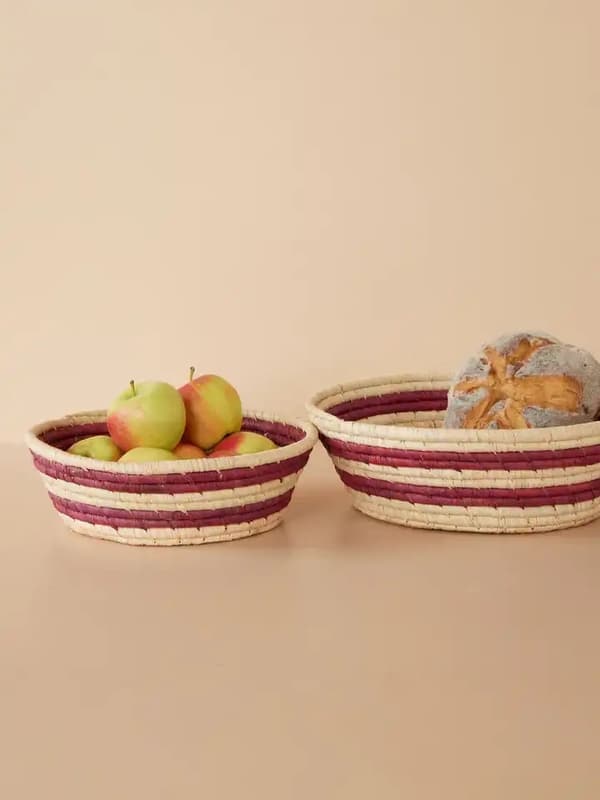 Rund Raffia Brödkorg - Aubergine - Set om 2