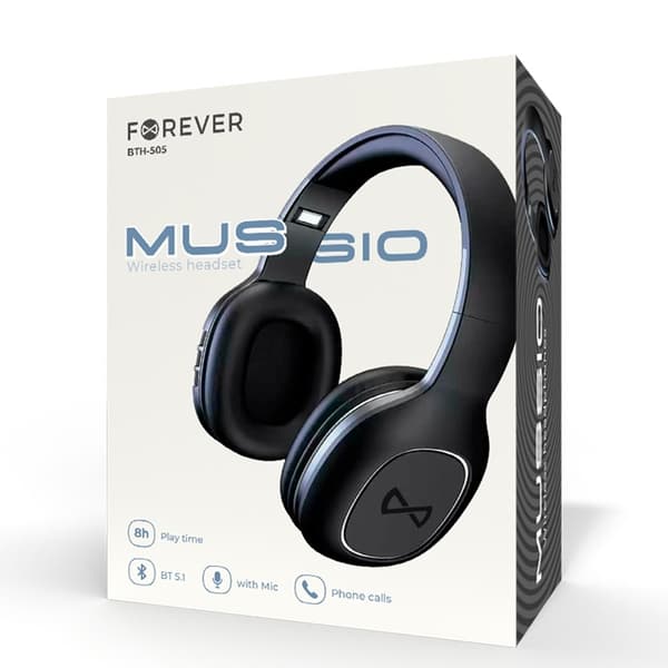 FOREVER Trådløse Bluetooth 5.1 Hovedtelefoner, AUX, Med Mikrofon Sort