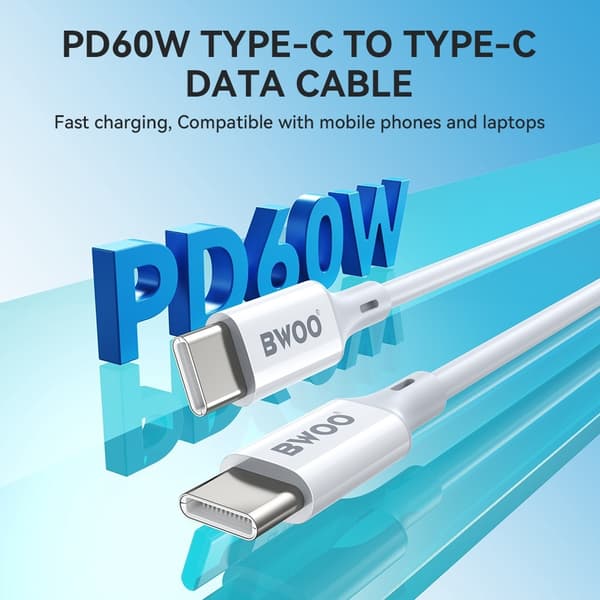 USB-C Laddkabel 1m 60W – Snabb Data & Laddning för iPhone, Samsung, iPad & Android