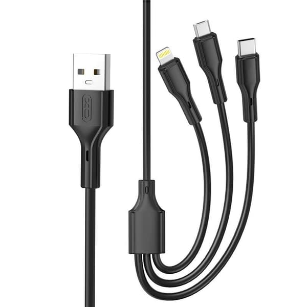 3-in-1 USB-latauskaapeli 1m 3A – Lightning, USB-C & Micro USB | XO NB230