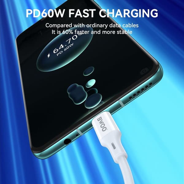 USB-C Ladekabel 1m 60W – Hurtig Data & Opladning til iPhone, Samsung, iPad & Android
