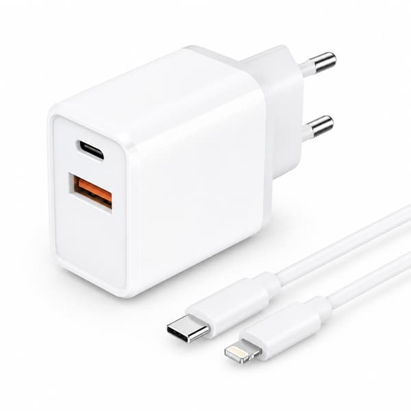 Hurtigoplader 30W til iPhone Dual Port USB/USB-C med USB-C til Lightning Kabel