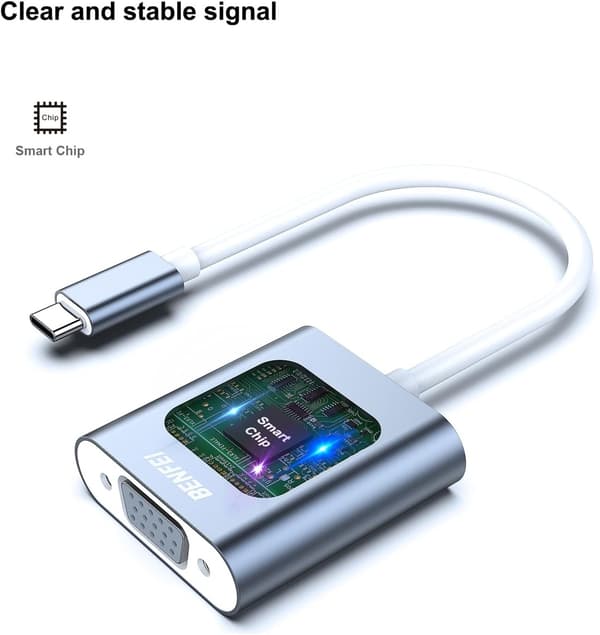 BENFEI USB-C til VGA-adapter Full HD 1080P til bærbar computer, MacBook, skærm & projektor – grå