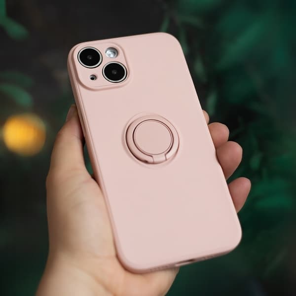 iPhone 15 Pro - Finger Grip Cover Mat med Ringholder & Stativ - Rosa