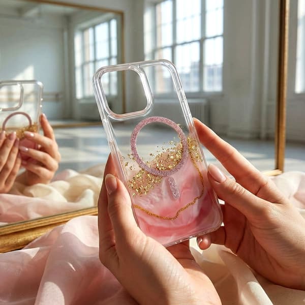 iPhone 16 Pro Max - MagSafe Epoxy Transparent Beskyttelse med 3D Effekt Rosa