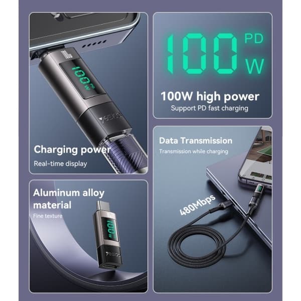USB-C–USB-C-adapter 100 W PD-lataus ja 480 Mbps tiedonsiirto
