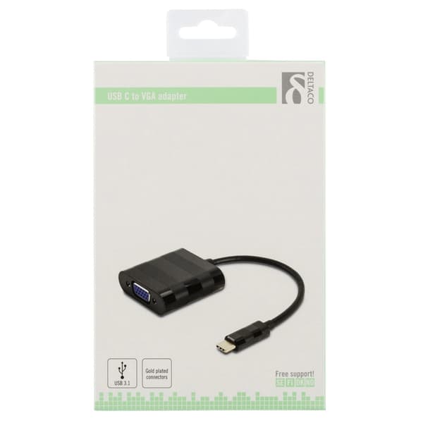 DELTACO USB-C–VGA-sovitin – USB 3.2 Type C–VGA – Musta