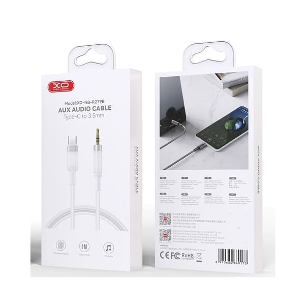 XO Lydkabel 1m – USB-C til 3.5mm AUX | Hvid | Til Mobil, Højttaler