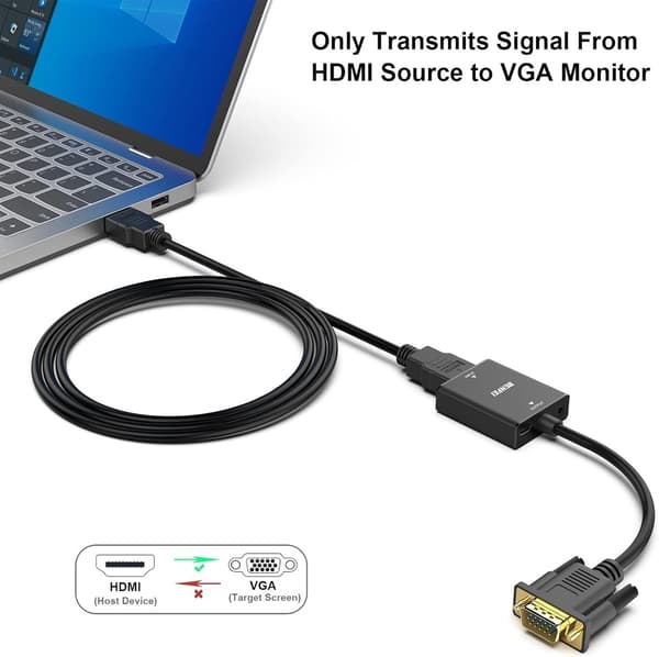 BENFEI HDMI–VGA-sovitin Full HD 1080P 3,5 mm äänilähdöllä – musta