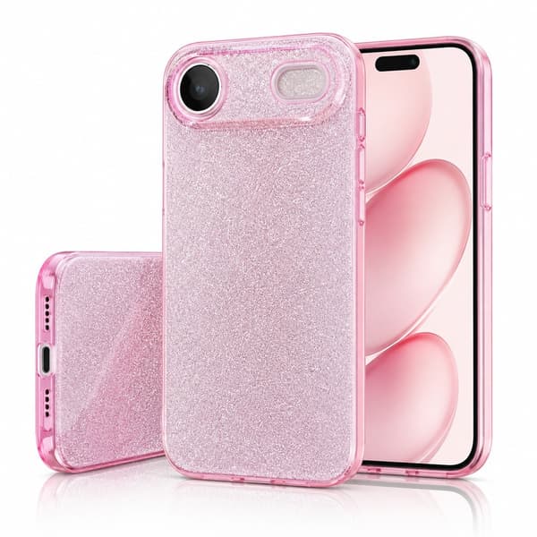 iPhone 17 Air - 3in1 Glitter Elegant Blød Cover Pink