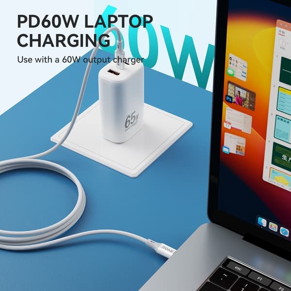 USB-C Ladekabel 1m 60W – Hurtig Data & Opladning til iPhone, Samsung, iPad & Android