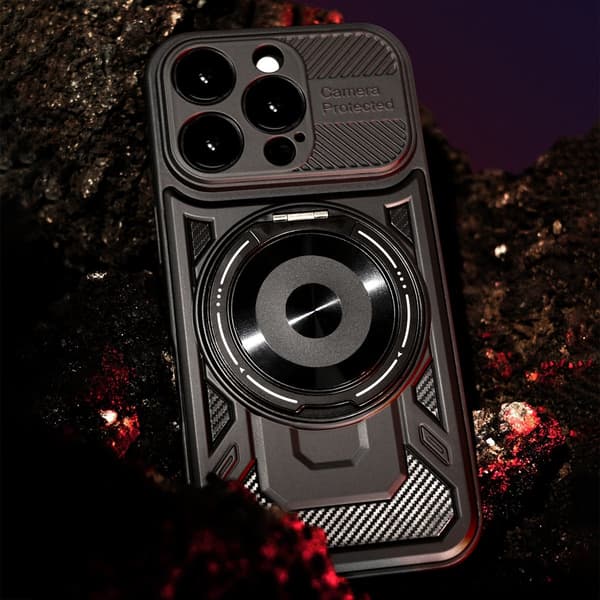 iPhone 16 Pro Max - Defender Armor Mag Cover – Sort, MagSafe, 360° Ringstøtte