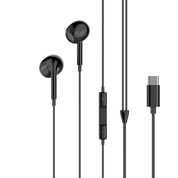 Til iPhone 15/16/17/18 kompatible USB-C In-Ear Hovedtelefoner med Mikrofon Sort