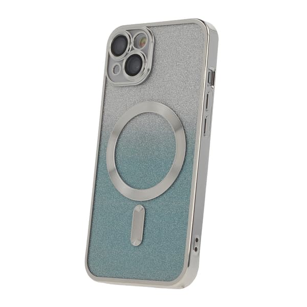 iPhone 15 Plus - MagSafe 2in1 Glitter / Transparent Chrome -kuori, hopea