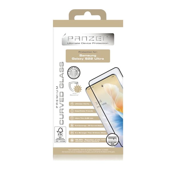 PANZER® Samsung Galaxy S22 Ultra Curved 9H Härdat Glas – 3D Full Coverage