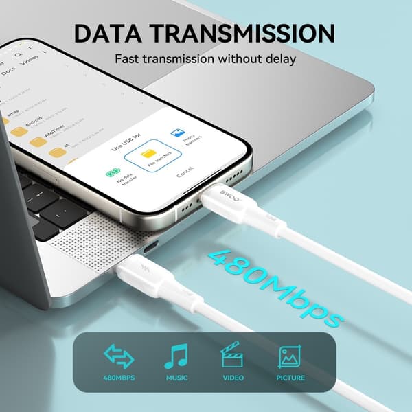 27W iPhone Hurtigopladning USB-C til Lightning Kabel Dataoverførsel 480Mbps